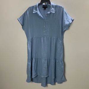Tahari dress blue mini high low with 2 side pockets women’s L 100% Linen